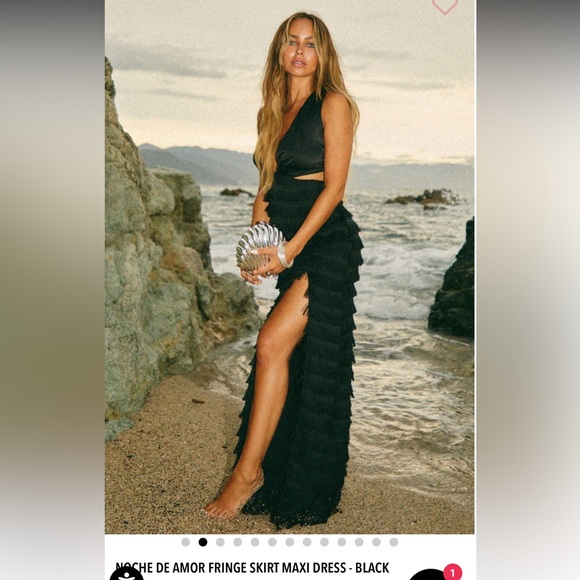 *NWT Miss Lola NOCHE DE AMOR FRINGE SKIRT MAXI DRESS - BLACK - Picture 2 of 7